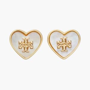 Tory Burch Kira Heart Stud Earrings Tory Gold/Pearl NWT